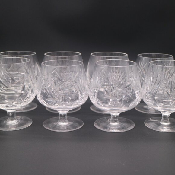 Vintage 5" Pinwheel Cut Crystal Brandy Snifter Goblet Hock - Set of 8 - Picture 4 of 12
